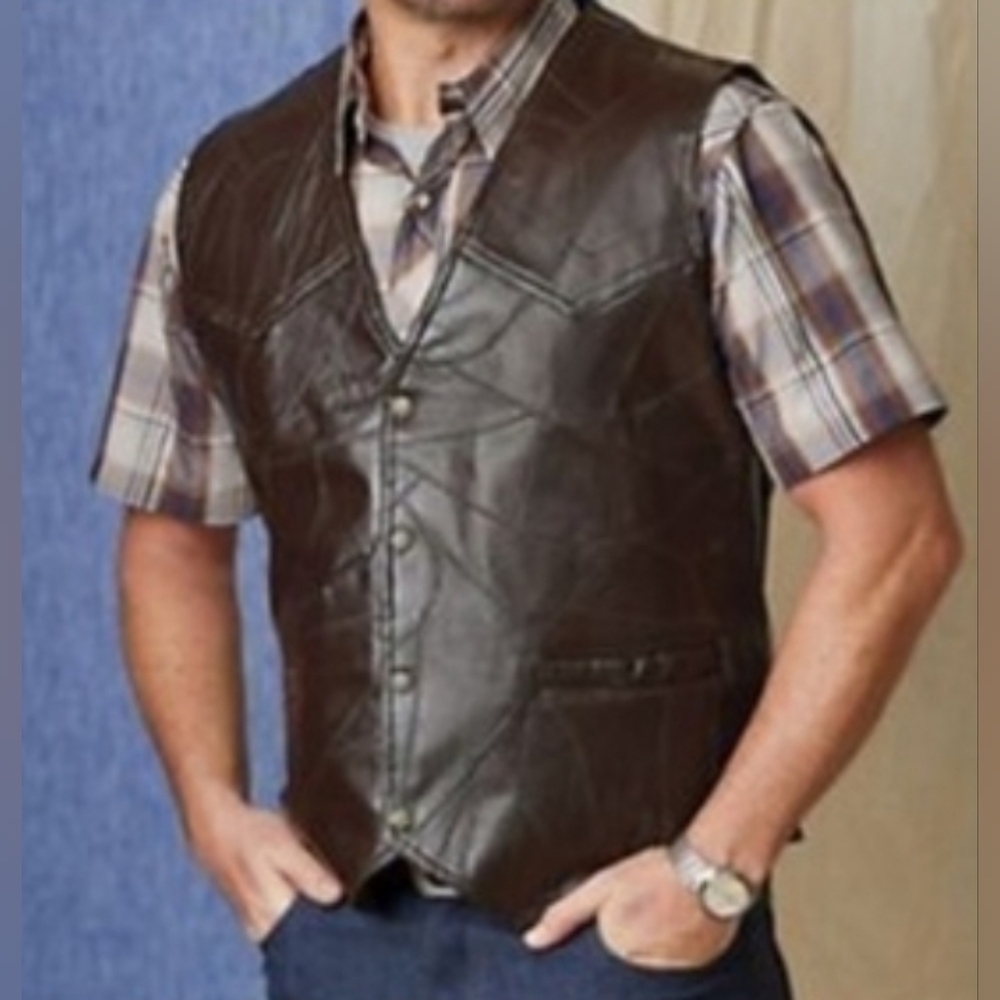 Duke Haband Brown Leather Men's Vest XL